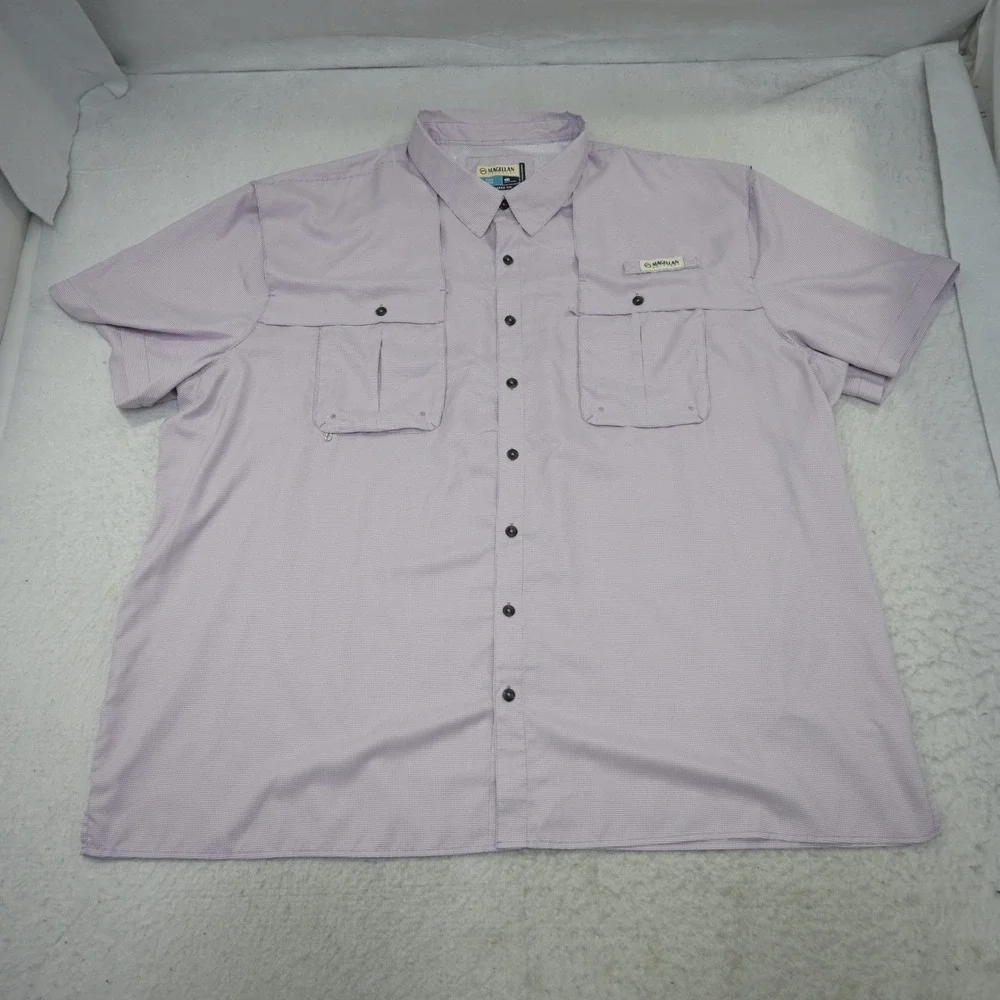 Magellan Outdoors Vented Fishing Shirt Mens 4XL Relaxed Fit Purple Micro Check